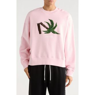 Palm Angels Broken Palm Cotton Blend Sweatshirt in Pink Green at Nordstrom Rack, Size Xx-Small