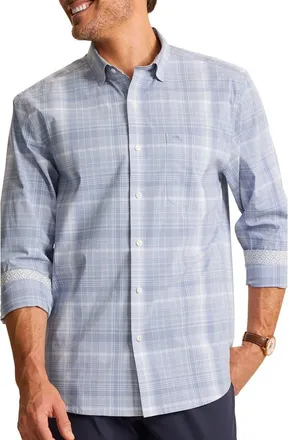Tommy Bahama Sarasota Stretch La Cumbre Plaid Long Sleeve Button Up Shirt in Dress Blues at Nordstrom, Size Xx-Large
