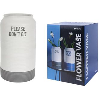 Fisura Vaso Decorativo Moderno Per Favore, Non Morire. Vaso per Fiori con Messaggio. Vaso in Ceramica Bianco e Grigio. Vaso Originale. 25,2 cm x 15,3 cm