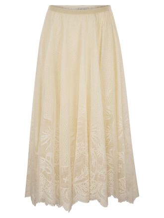 Fabiana Filippi uitlopende kanten rok met bladborduursel