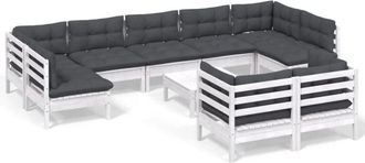 vidaXL Muebles De Jard&iacute;n 10 Pzas Con Cojines Blanco Madera Maciza Pino Vidaxl