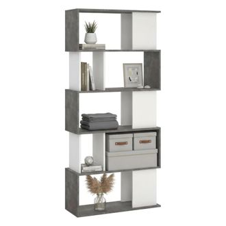 Dmora Dmora - Biblioth&egrave;que Avec 5 &Eacute;tag&egrave;res Asym&eacute;triques, Blanc Et Gris, Dimensions 80 X 175 X 29,5 Cm