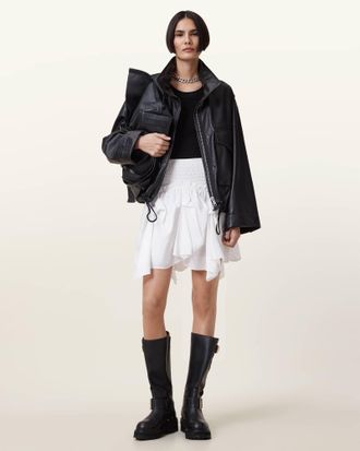 AllSaints Womens Cotton Palmer Asymmetric Mini Skirt, Size: UK 16/US 12