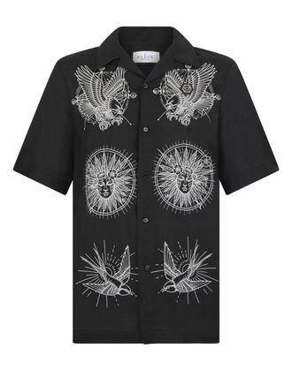 Philipp Plein Linen Bowling Shirt Tattoo Embroidery