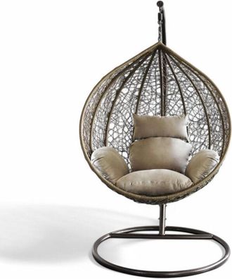 No Brand Dondolo sospeso ovale con struttura in metallo e seduta in wicker 195x105x120cm - Marrone