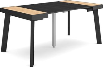 Skraut Home Skraut Home - Mesa Consola Extensible, Mesa Comedor Plegable, 160, Para 8 Comensales, Patas De Madera, Estilo Moderno, Roble Y Negro