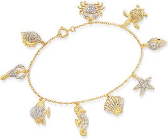 Ross-Simons Diamond Sea Life Charm Bracelet in 18kt Gold Over Sterling