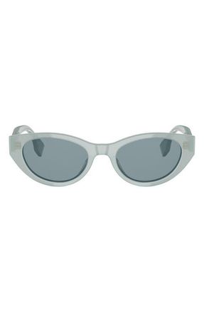 Fendi Lettering 51mm Oval Sunglasses in Light Green/Other /Blue at Nordstrom