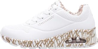 Skechers Womens Uno Loving Love Sneaker, White Durabuck / Rose Gold Print Trim, 4 UK