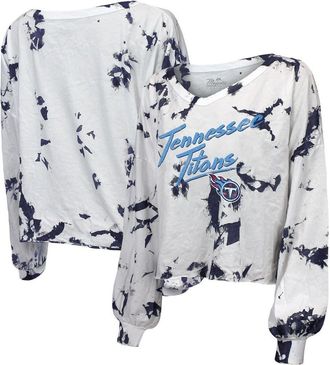Majestic Threads Womens Majestic Threads White/Navy Tennessee Titans Off-Shoulder Tie-Dye V-Neck Long Sleeve T-Shirt at Nordstrom, Size X-Large