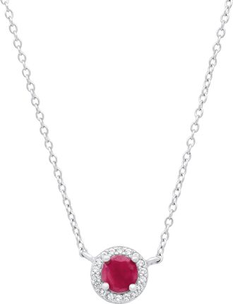 MAX + STONE 925 Sterling Silver Round Gemstone and White Topaz Necklace with 16 inch Chain