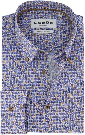 Led&ucirc;b Overhemd blauw Ledub geprint bruin patroon button down