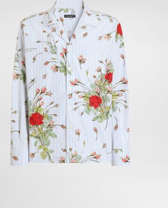 Dolce & Gabbana Small Rose-print Poplin Hawaii Shirt - Man Shirts 38