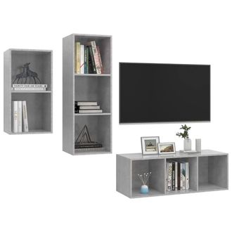 Berkfield Home Practical 3 Piece TV Cabinet Set Concrete Grey Engineered Wood