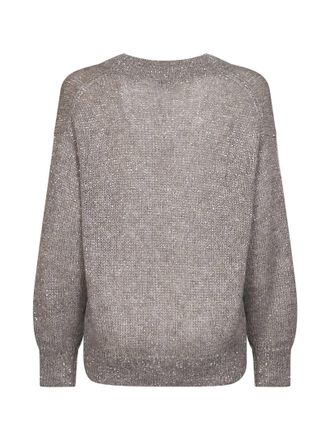Brunello Cucinelli Womens Ribbed Cotton Knit Sweater Dove Grey Lyocell