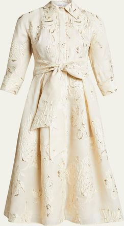 Teri Jon Metallic Jacquard Belted Shirtdress
