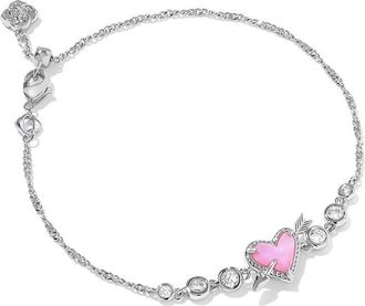Kendra Scott Ari Heart Arrow Tennis Womens Bracelet Womens Bracelet Silver Pink Opalescent Resin, Brass/Cubic Zirconia/Rhodium-Plated