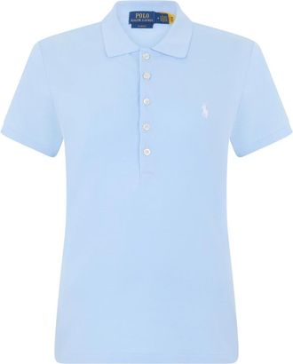 Polo Ralph Lauren Slim Fit Polo met Korte Mouwen - Dames - Polos - Blauw - 2XL - Katoen - Tops
