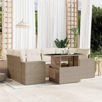 vidaXL Vidaxl - Set Sof&aacute;s De Jard&iacute;n 7 Piezas Y Cojines Rat&aacute;n Sint&eacute;tico Beige