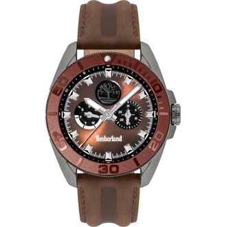 Timberland Fairhill Multifunction Leather Strap Watch, 44mm in Dark Brown at Nordstrom