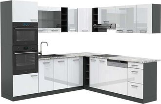 Vicco Cocina Esquinera R-line, Blanco Brillo/antracita, 237 X 247 Cm, Et M&aacute;rmol, Vicco