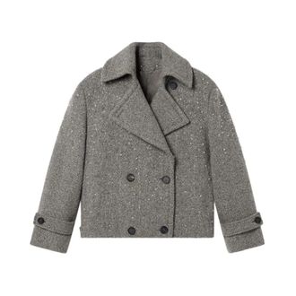 Golden Goose Double-breasted jas met strass-steentjes - Dames - Jassen - Grijs - Maat: S Wol