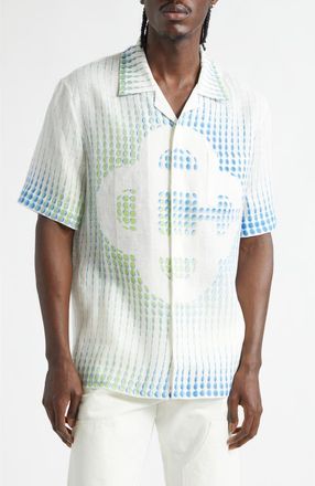 Casablanca Dots Linen Camp Shirt at Nordstrom, Size X-Large