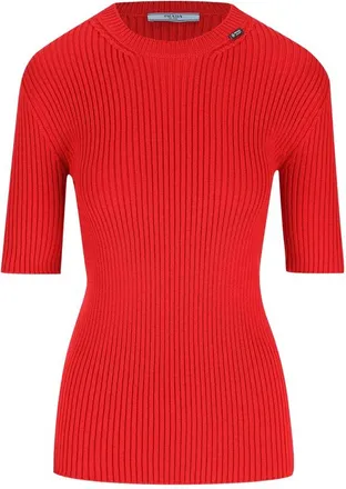 Prada Short-sleeved Ribbed Knit Wool Sweater