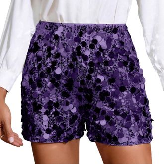 Generic Womens Sequin Sparkly Mini Shorts Sexy Low Elastic Waist Skinny Punk Clubwear Going Out Party Shorts Purple