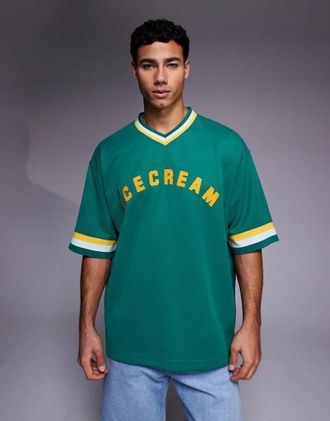 Icecream Maglia sportiva verde con scollo a V e logo