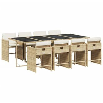 vidaXL Set Comedor De Jard&iacute;n 9 Pzas Con Cojines Rat&aacute;n Sint&eacute;tico Beige Vidaxl