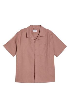 Percival Linen & Cotton Camp Shirt in Mauve at Nordstrom, Size Xx-Large