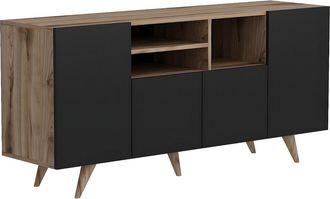 Vente-Unique Aparador con 4 puertas y 3 estantes - Negro y natural - MOSTIA