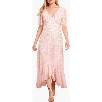 Needle & Thread Ethereal Blooms Frill Ankle Gown in Seashell/multi at Nordstrom, Size 20