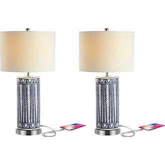 Jonathan Y Designs Sulka 27 Ceramic/Iron Contemporary USB Charging LED Table Lamp, Navy/Chrome at Nordstrom