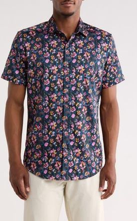 Robert Graham Apsley Short Sleeve Button-Up Shirt in Blue Multi at Nordstrom Rack, Size Xx-Large