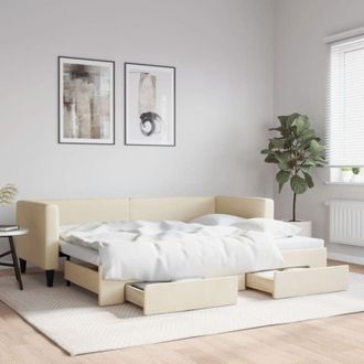 vidaXL Sof&aacute; Cama Nido Con Cajones Tela Color Crema 80x200 Cm Vidaxl