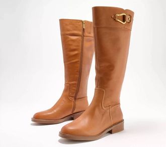 Vince Camuto Womens Andalian Leather Riding Boots In Golden Walnut