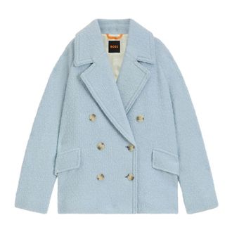 HUGO BOSS Hugo, Double-Breasted Coats, female, Blue, Size: 2XL Caban Coat with Boxy Fit