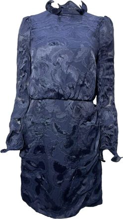 Saloni Rina B Mini Ruffled Neck Dress in Navy Blue Rayon