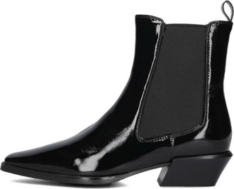 Stefano Lauran Zwarte enkellaarsjes met blokhak - Dames - Cowboylaarzen - Zwart - 37 EU - Wol - Schoenen