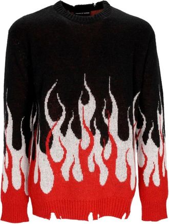 Vision Of Super Jacquard Flames Jumper Sweater Zwart/Rood/Wit - Heren - Ronde hals truien - Veelkleurig - XL - Truien & Vesten