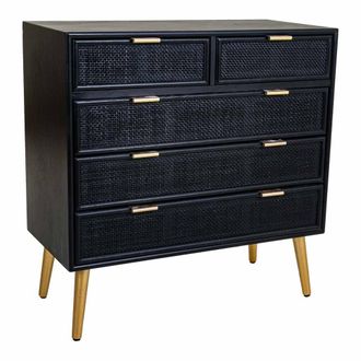 Wanderlust Deco C&oacute;moda De Madera Y Rejilla Lacado Negra 80x39,5x81