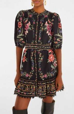 Farm Rio Belle Garden Print Minidress in Belle Garden Black at Nordstrom Rack, Size Large