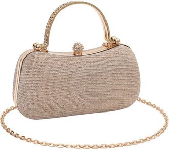 Generic Glitter Evening Banquet Bag, Clutch Handbag with Chain, Retro Rhinestone Crossbody Bag, Portable Purse Chain Bag for Wedding Party(Gold)