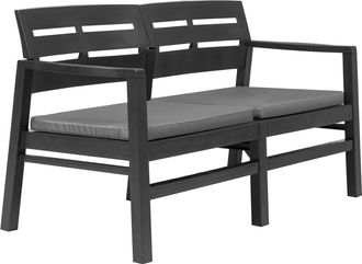vidaXL Banco De Jard&iacute;n 2 Plazas Con Cojines 133 Cm Pl&aacute;stico Gris