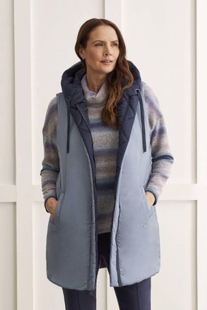 Tribal Reversible Hooded Puffer Vest In Sapphire Blue