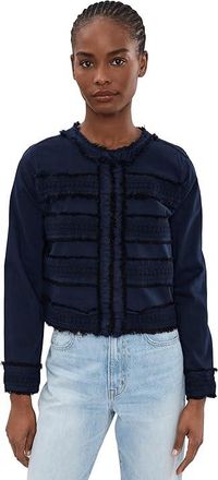 Liverpool L.A. Petite Soft Touch Twill Collarless Jacket With Fray Lace Womens Jacket Deep Midnight : PXL, Cotton/Elastane/Viscose