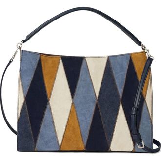 Veronica Beard Vida Patchwork Suede Shoulder Bag in Blue Multi at Nordstrom