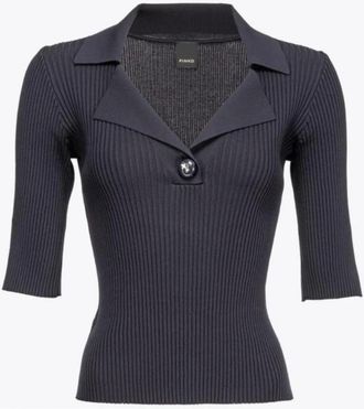 Pinko Costina Polo Shirt in Murcia Stijl - Dames - V-hals truien - Blauw - M - Truien & Vesten
